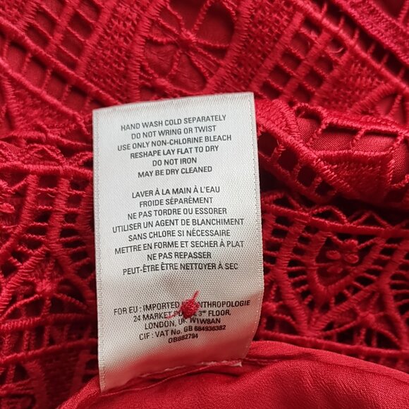 Moulinette Soerus Anthropologie Red Eyelet Lace Peplum Top Feminine Indie Size 6 - Picture 7 of 8